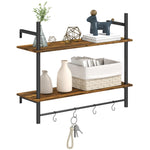 Wall Shelf Unit With 4 Hooks For Living Room, Entryway | One Size | Brown