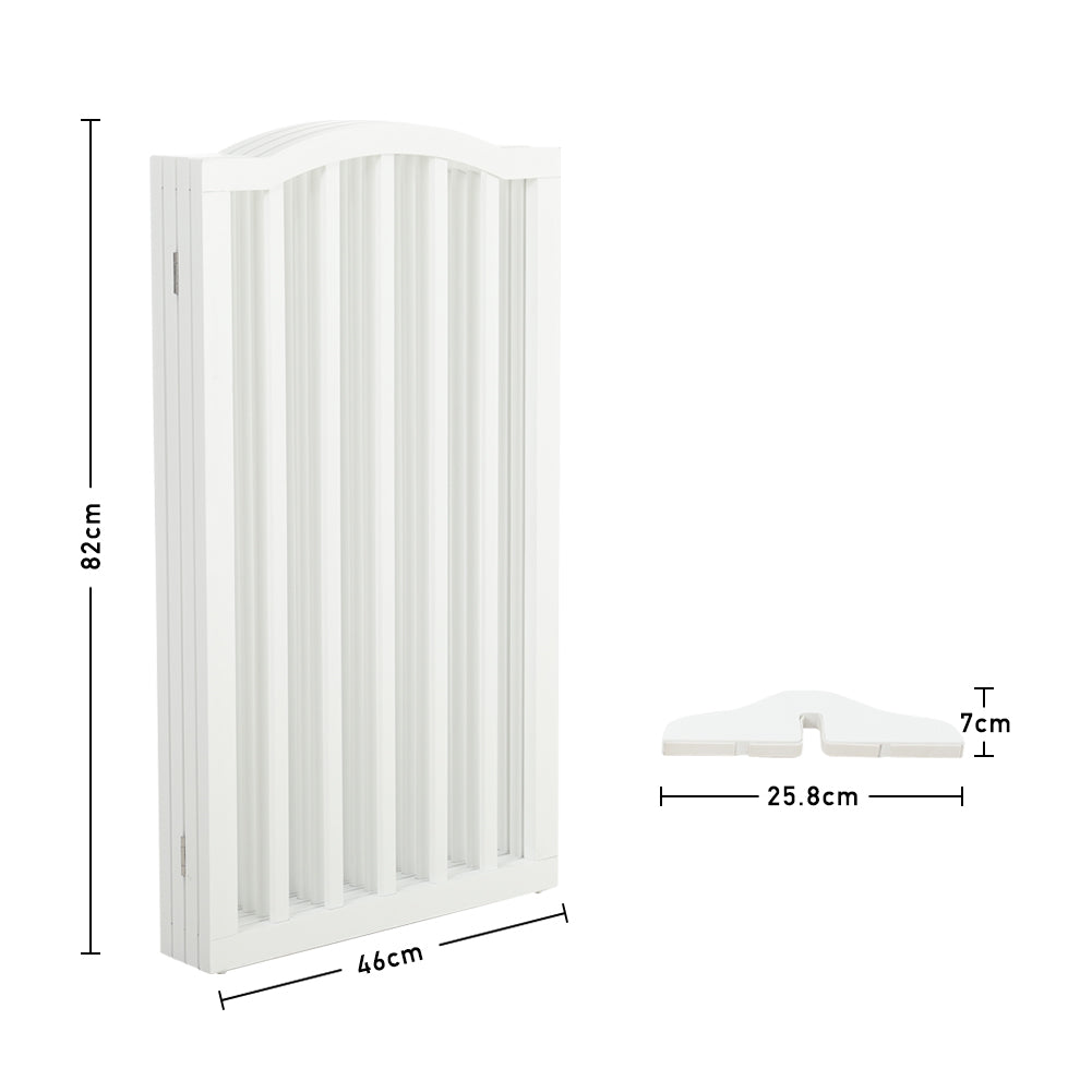 Foldable Freestanding 3/4-panel Arched Pet Gate, Indoor Safety Barrier For Doorways, Halls & Staircases | Large | White