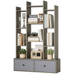 12-tier Bookshelf, Bookcase W/ 2 Folding Drawer | Brown