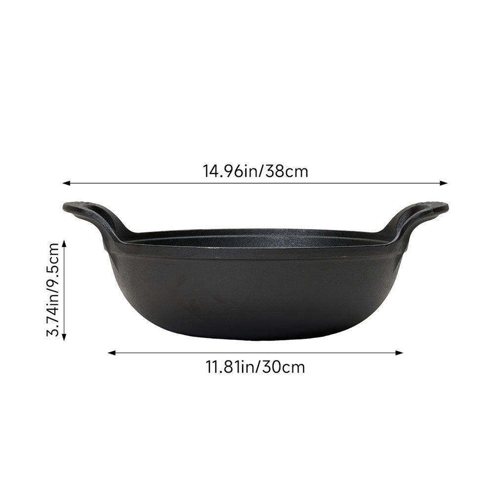 25cm/27cm/30cm Dia Cast Iron Wok With Dual Handles | Large