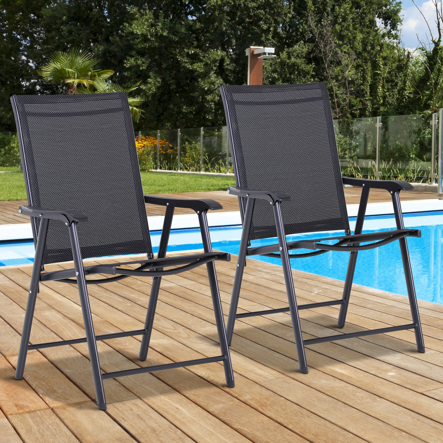 Garden Armchairs Patio Folding Modern Furniture | Set of 2 | Black