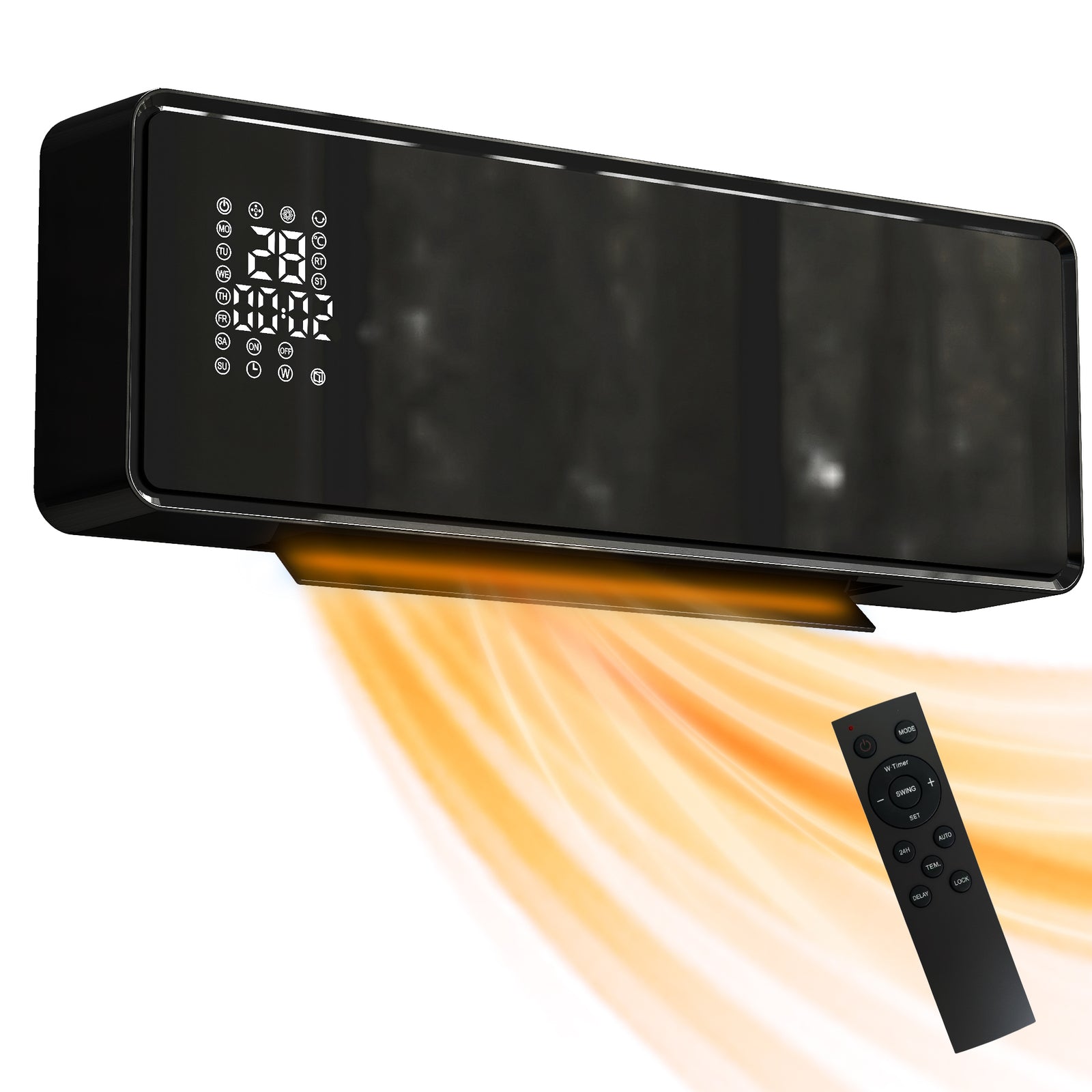 2000w Ceramic Electric Heater With Fan, Wall Mounted | Black