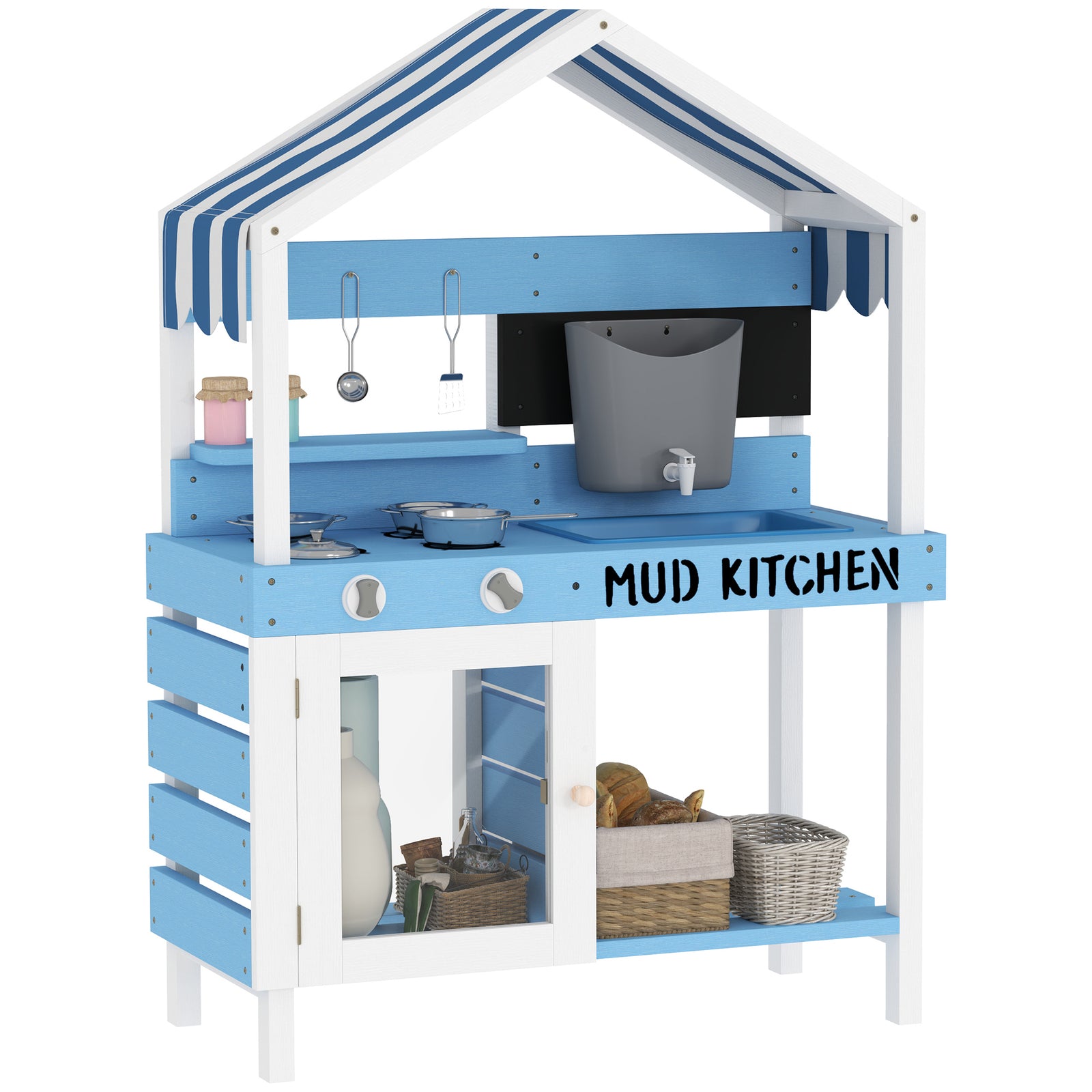 AIYAPLAY Kids Mud Kitchen, Outdoor Play Kitchen With Stoves, Sink, Cookware Accessories