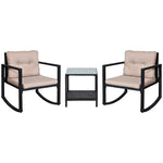 3pcs Rattan Rocking Set, Patio Bistro, Cushioned
