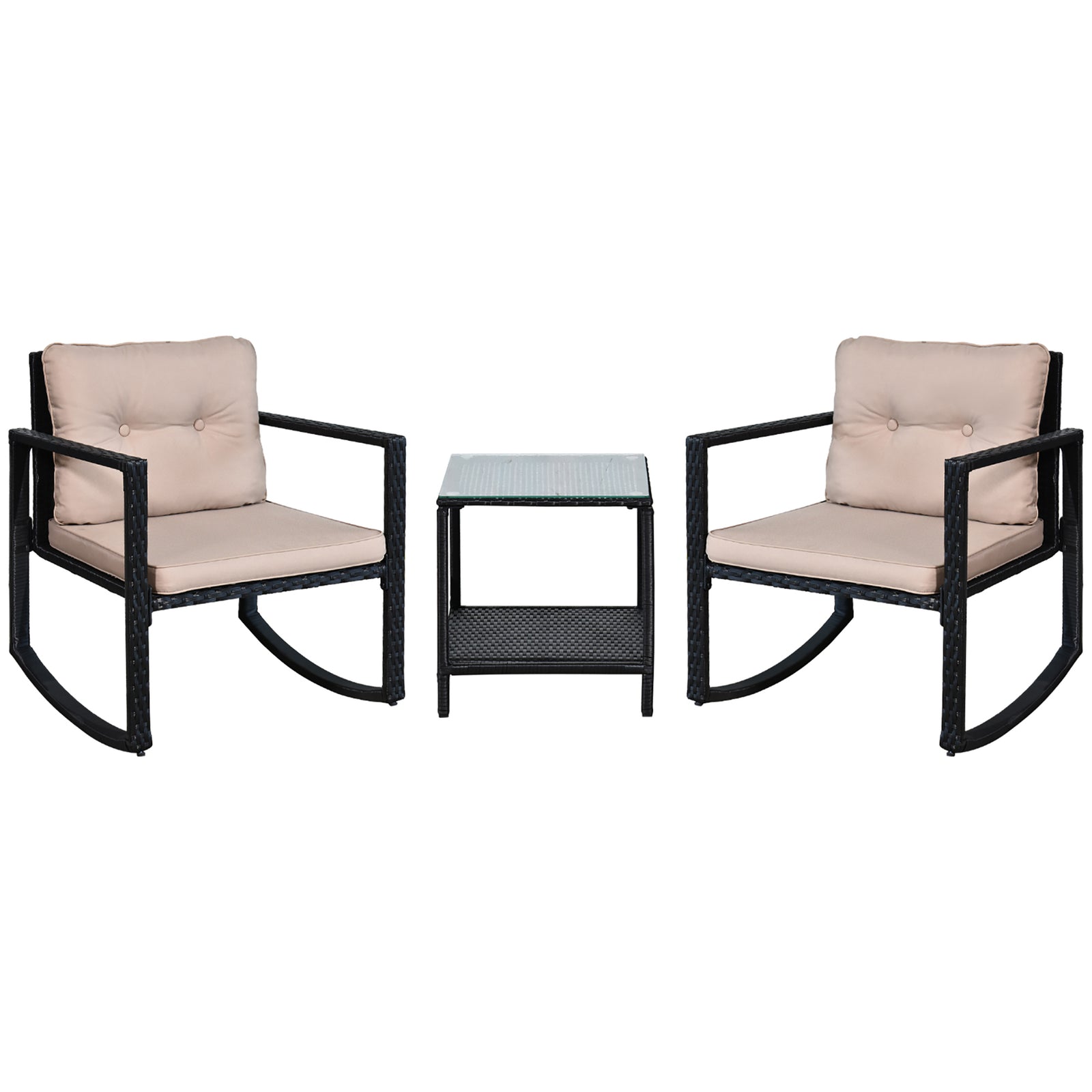 3pcs Rattan Rocking Set, Patio Bistro, Cushioned