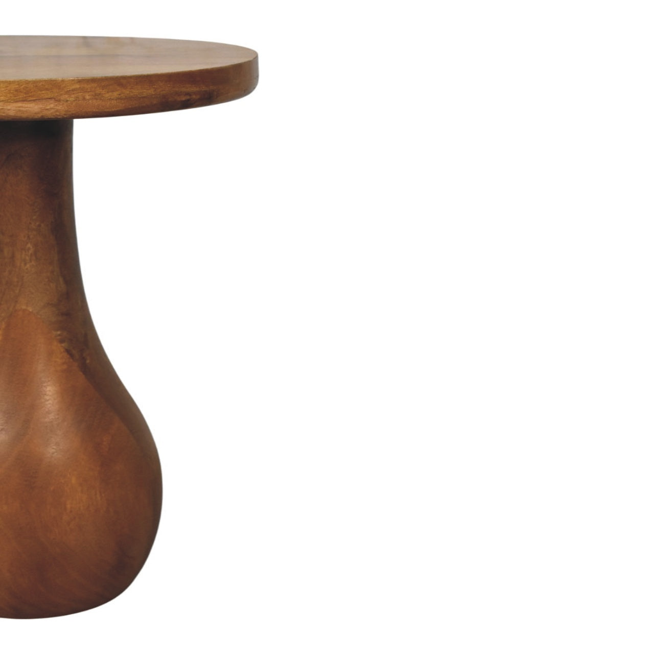 Curved Base Side Table – Solid Wood, Amber Oak Finish