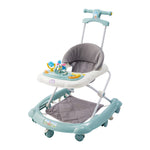 Adjustable Baby Walker, Foldable Walker, Multifunctional Baby Walker, Feeding Tray, Interactive Music, Toys, Wheel Safety Breaks | Cyan