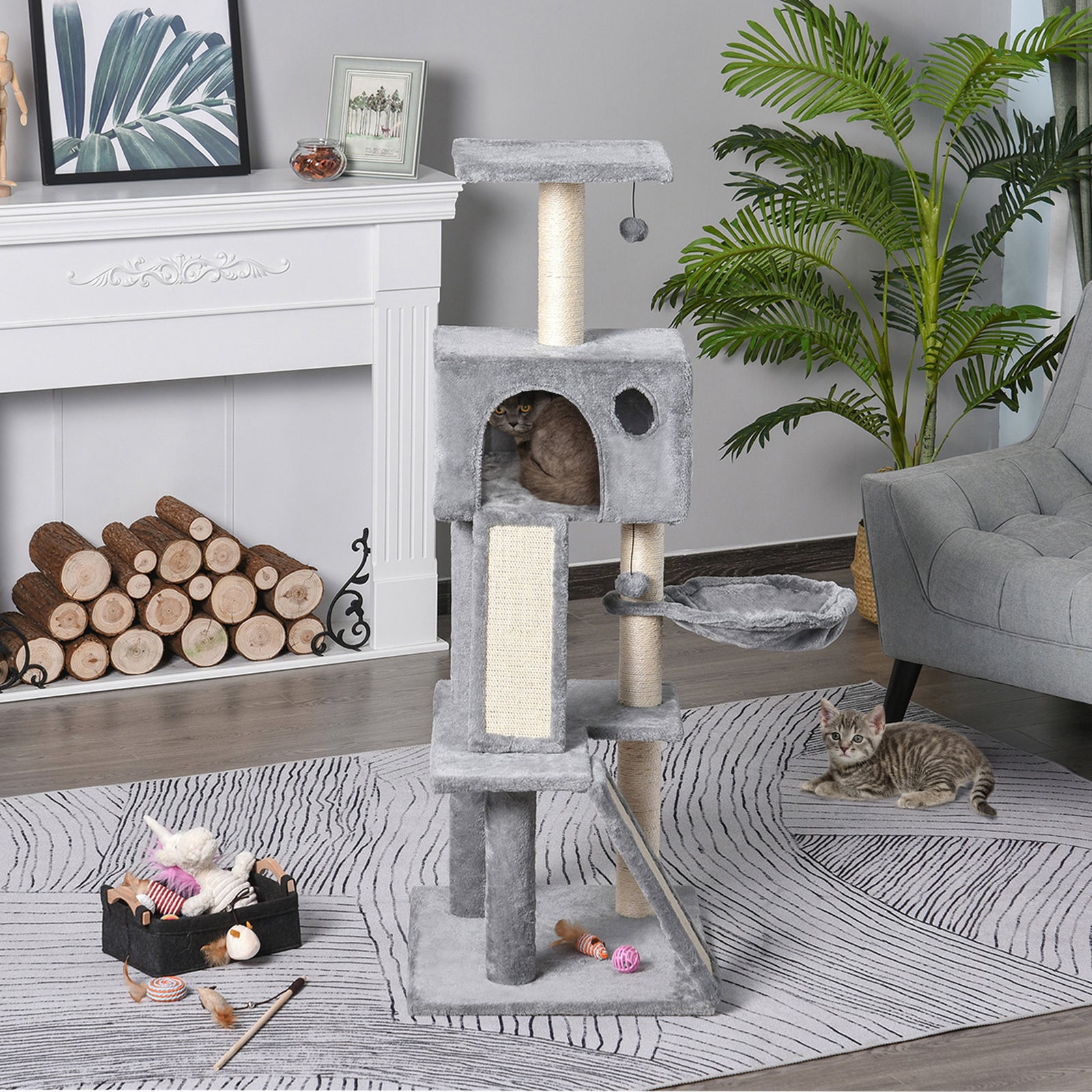 Cat Activity Tree With Condo Sisal-covered Scratching Posts For Climbing