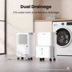 Smart 10l/12l Per Day Dehumidifier With Auto Humidity Control, 2.5l Tank & Timer – Quiet, Energy-efficient, And Portable With 360° Wheels And Laundry Drying Mode | 10l | White