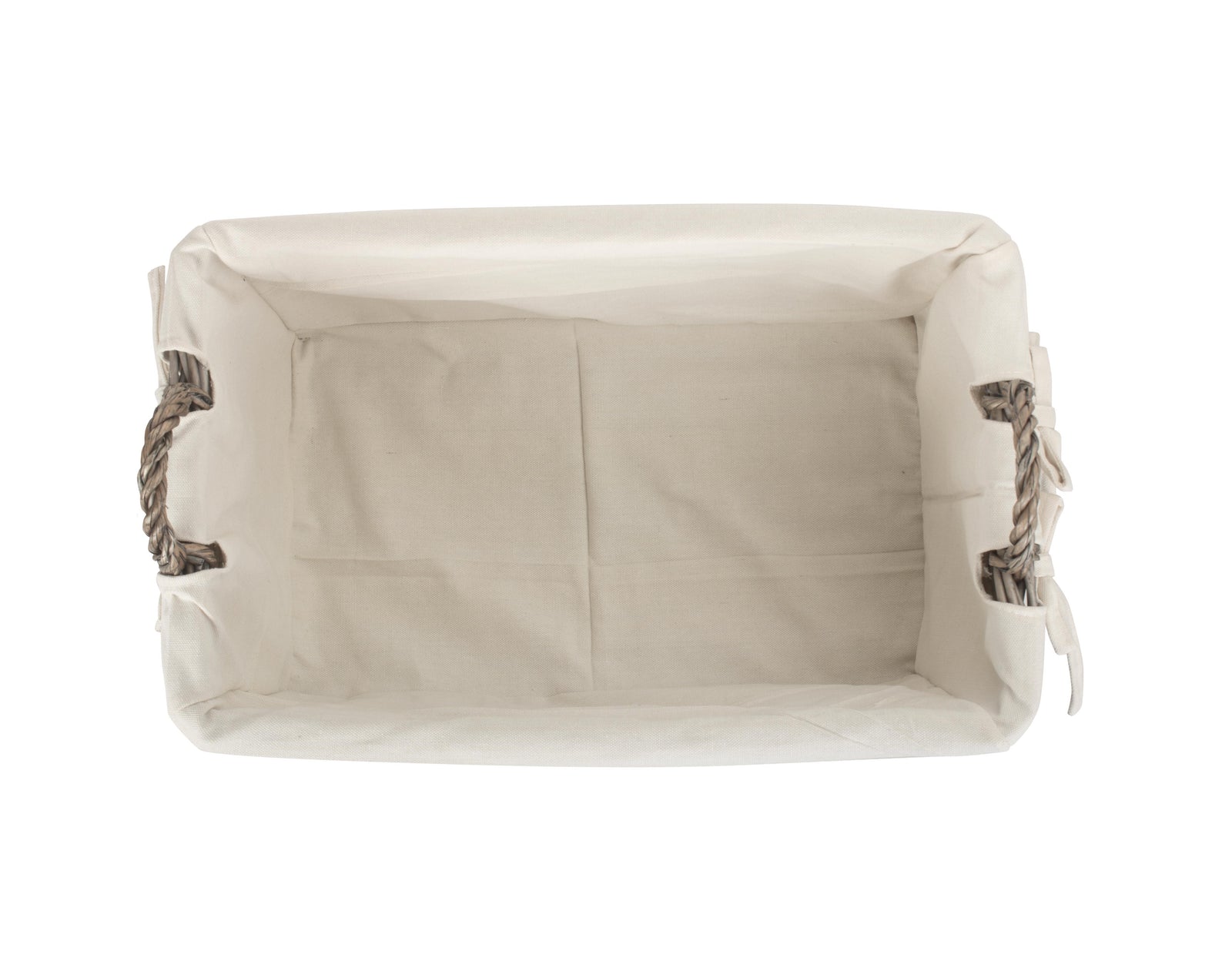 Wicker Shallow Lined Antique Wash Storage Basket | Medium | White