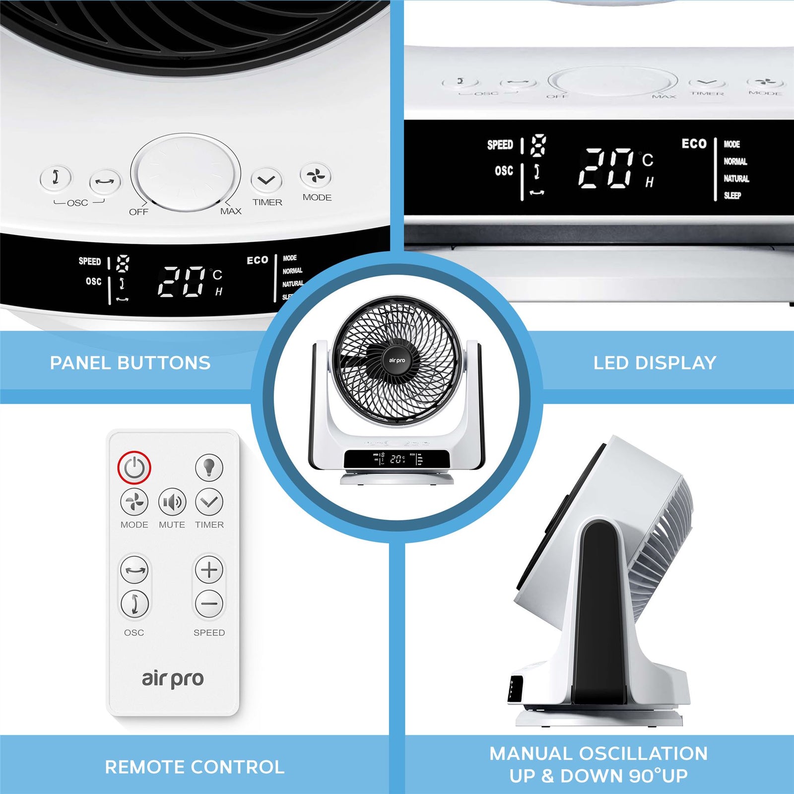 Desk Fan - Ultra Quiet Air Cooling & Circulator Table Fan - Small Cooling Fan With 8 Speeds And 4 Different Mode Settings - 90° Variable Tilt Mini Fan Suitable For Desktop Office Home Bedroom