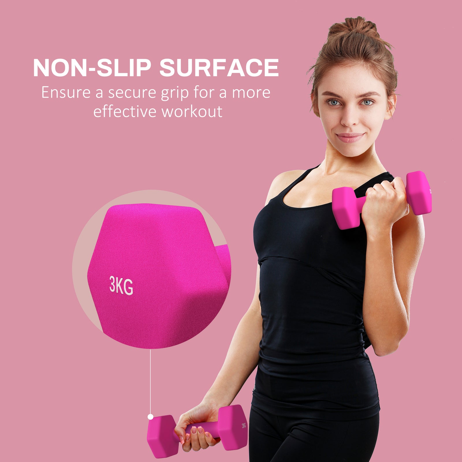 3kg Set Of 2 Dumbbells Hexagonal Weights Pair | Pink