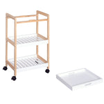 Mobile Trolley With Pine Wood, 3 Tier
