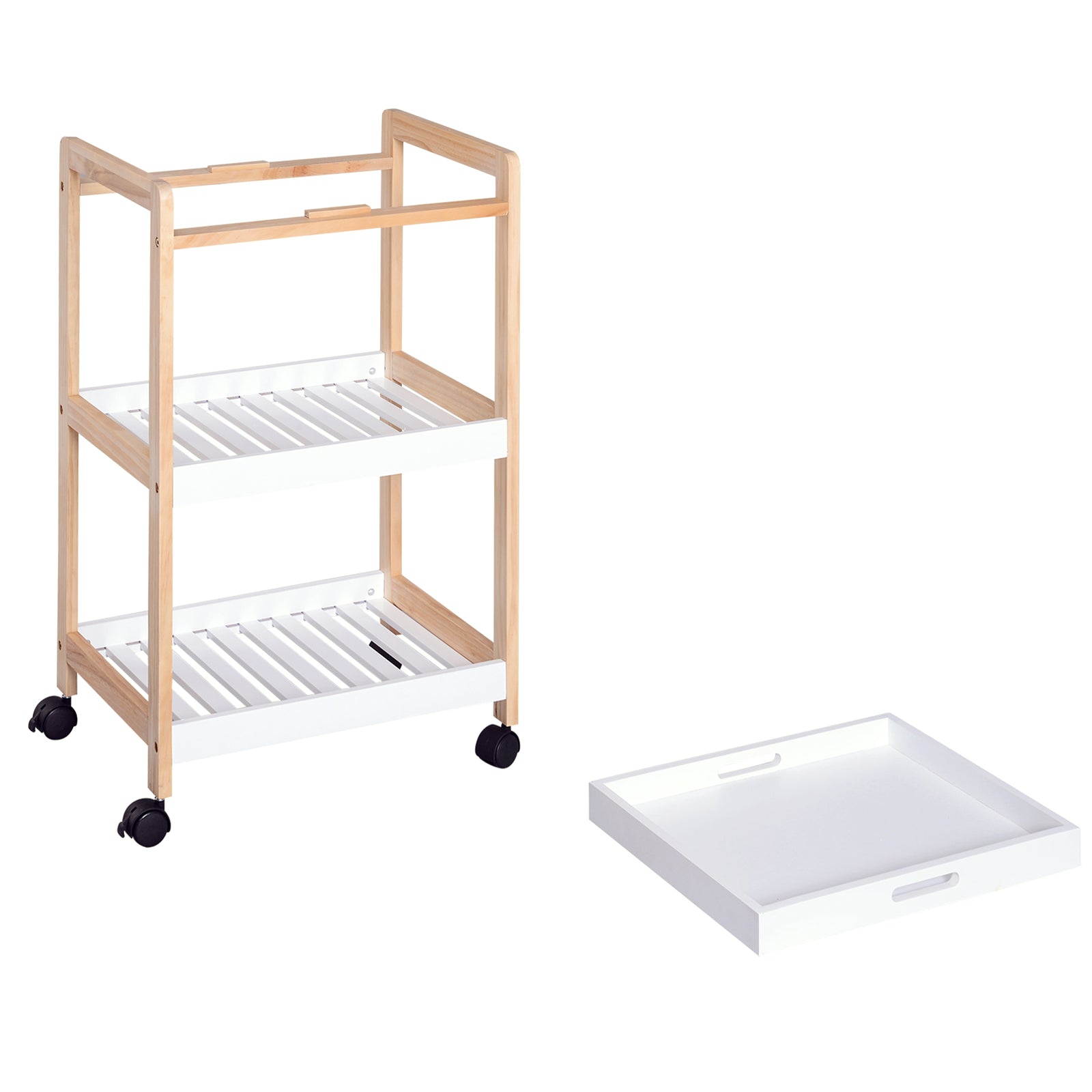 Mobile Trolley With Pine Wood, 3 Tier