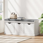 Shoe Storage Bench With 3 Removable Drawers And Padded Seat, White