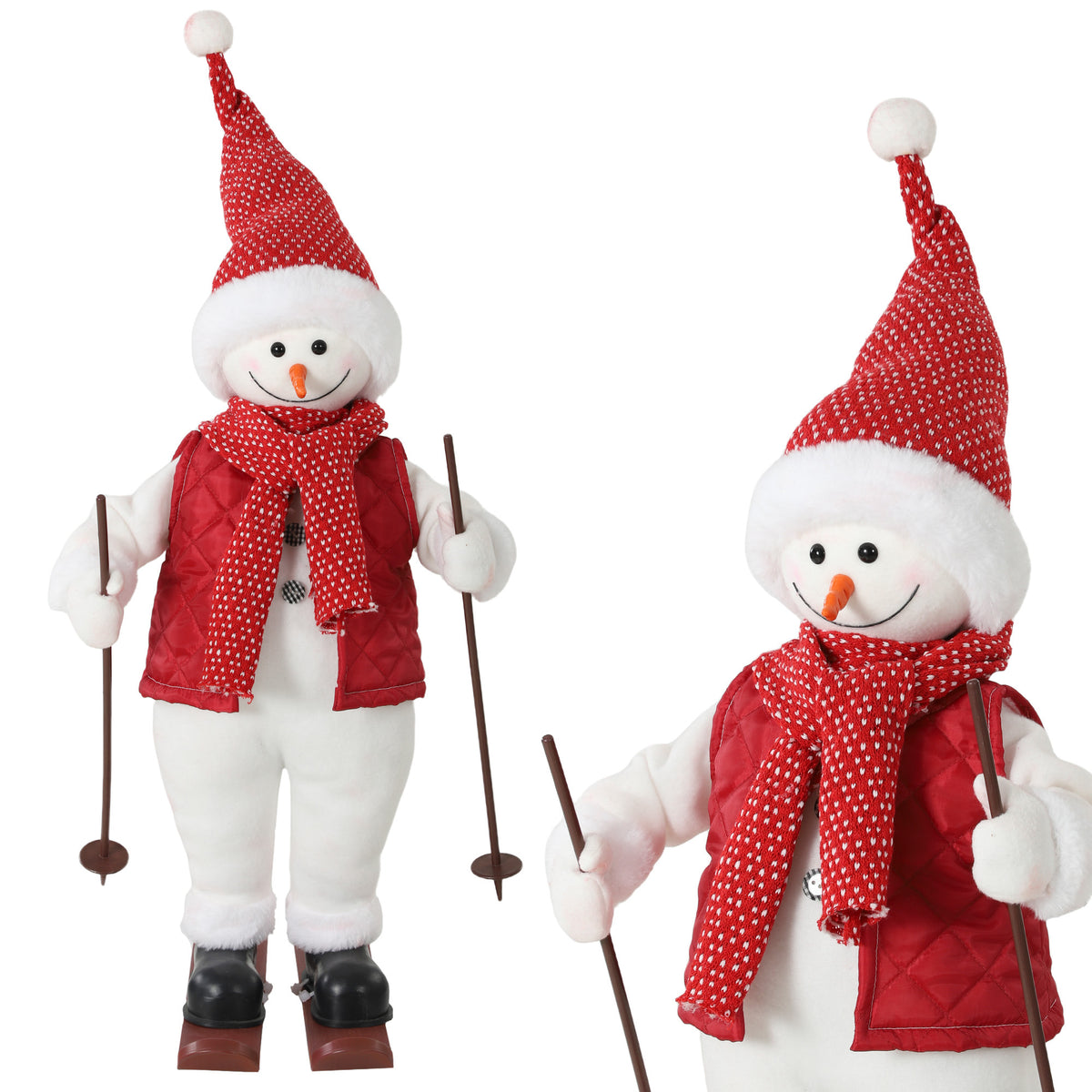 HOMCOM 2ft Christmas Singing Skiing Santa Claus With Ski Board And Poles