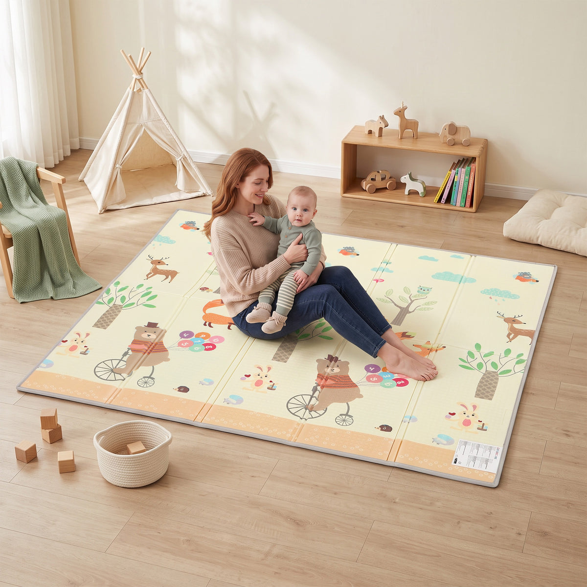 Foldable Reversible Baby Play Mat 180 X 150 Cm, Animals & Forest