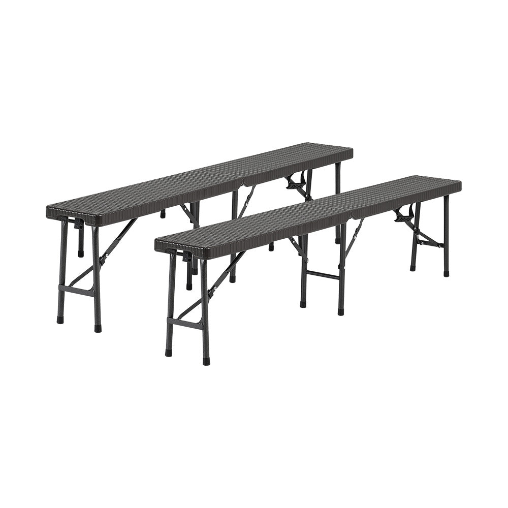 Set Of 2 Rattan Plastic Outdoor Folding Bench Black/brown | One Size | Black