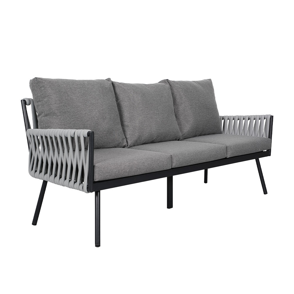 4-piece Garden Furniture Set With Sofa, 2 Armchairs & Table, Galvanised Steel Frame, Rope Weave Design, Weather-resistant Cushions | Grey