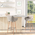 Upholstered Bucket Seat Bar Stools W/ Wood Legs | Beige