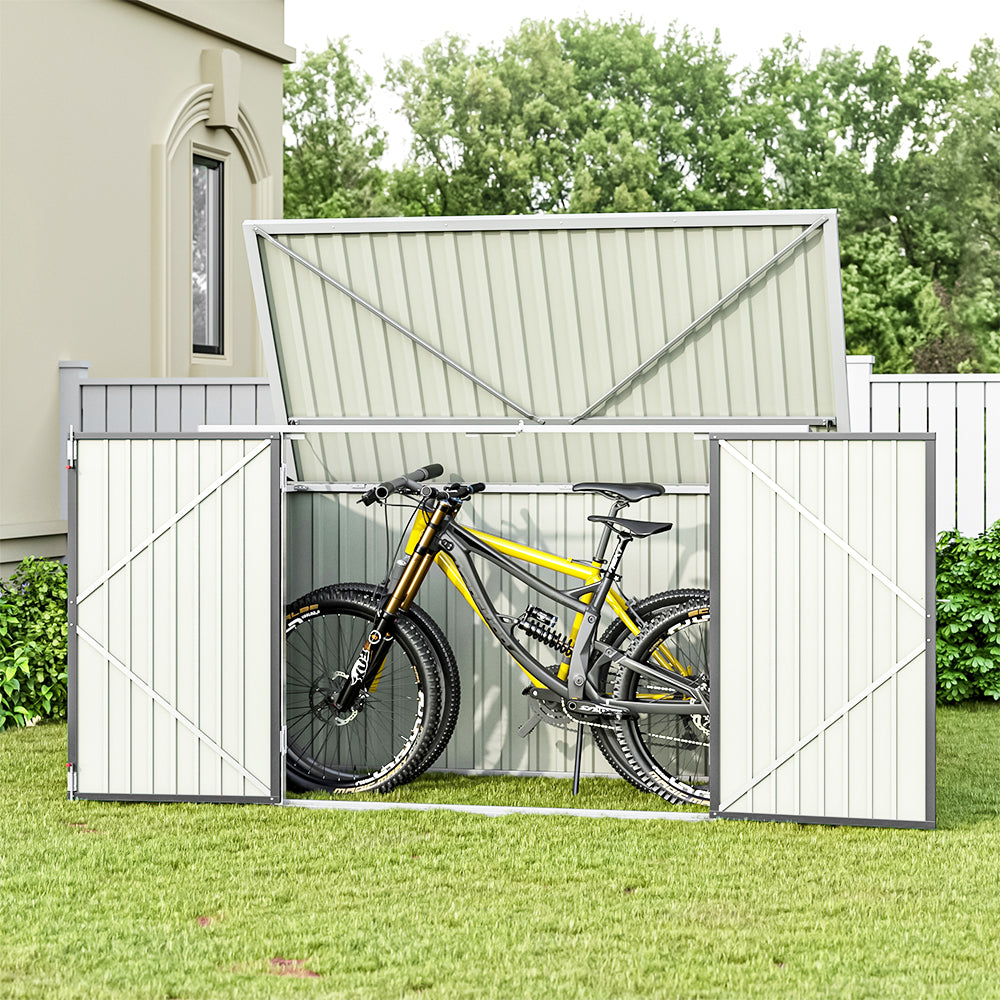 Garden Storage Shed Bike Metal Pent Tool Shed House Galvanized Steel Can Put 3-4 Bicycles (d105x W210x H130cm) | Grey