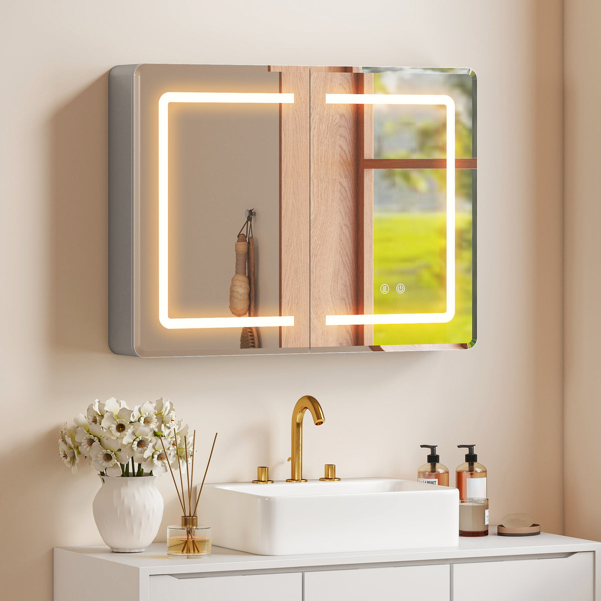 HOMCOM 60 X 80 Cm Led Bathroom Mirror Cabinet With Double-sided Mirrors