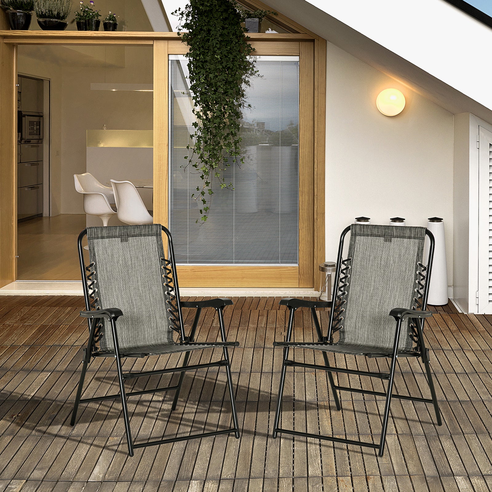 2 Pcs Patio Folding Chair Set, With Armrest, Breathable Mesh | Gray