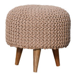 Solid Mango Wood Keeva Beige Round Footstool