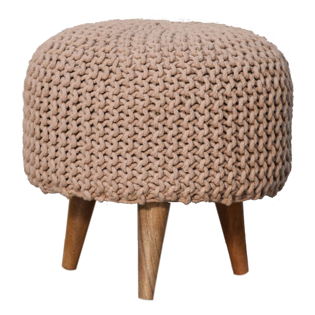 Solid Mango Wood Keeva Beige Round Footstool