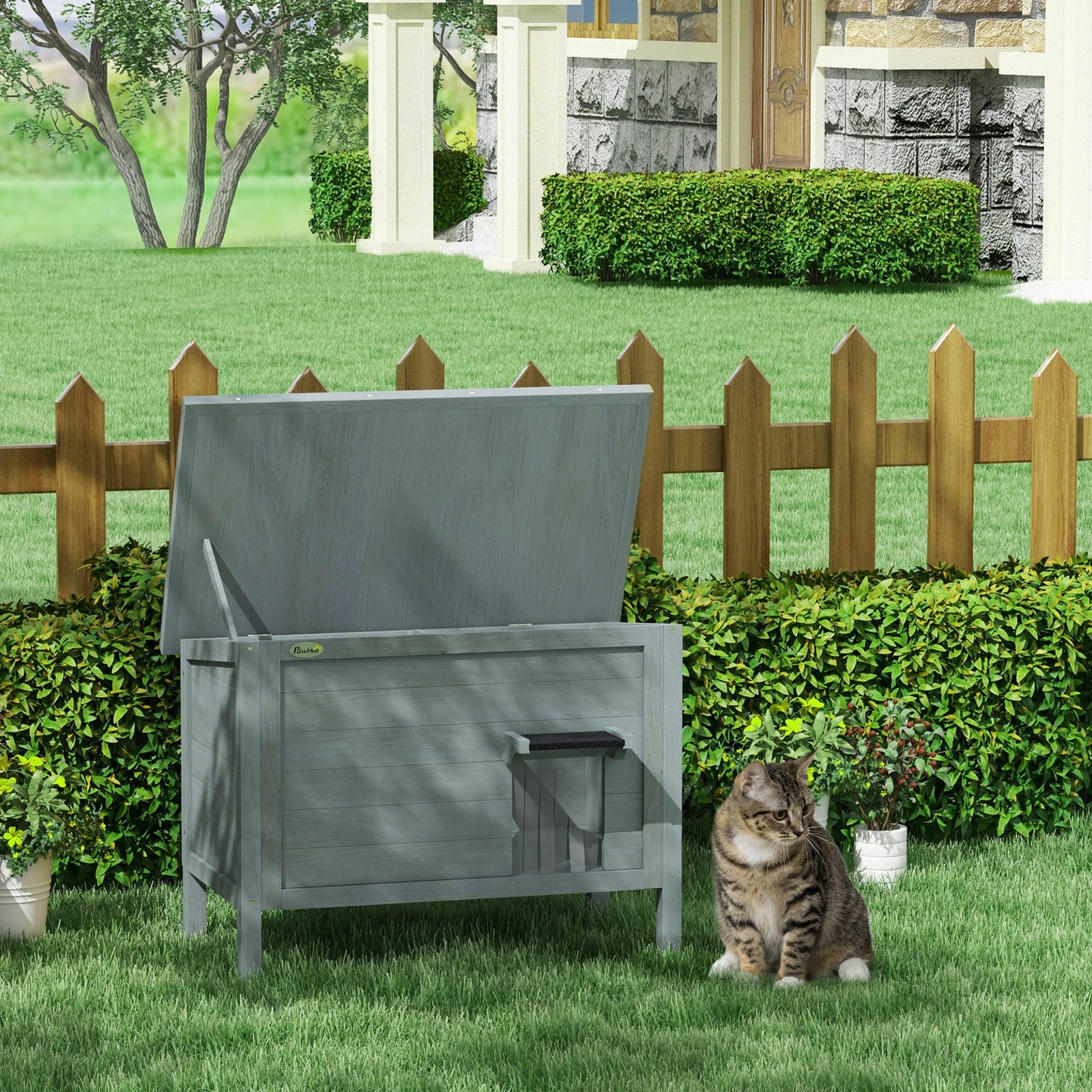 Outdoor Feral Cat House Insulated W/ Openable Roof | Charcoal Gray