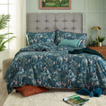 Tropical Leaves Bedding Set – Digitally Printed 100% Cotton With Piped Edging | Double | Duck Egg