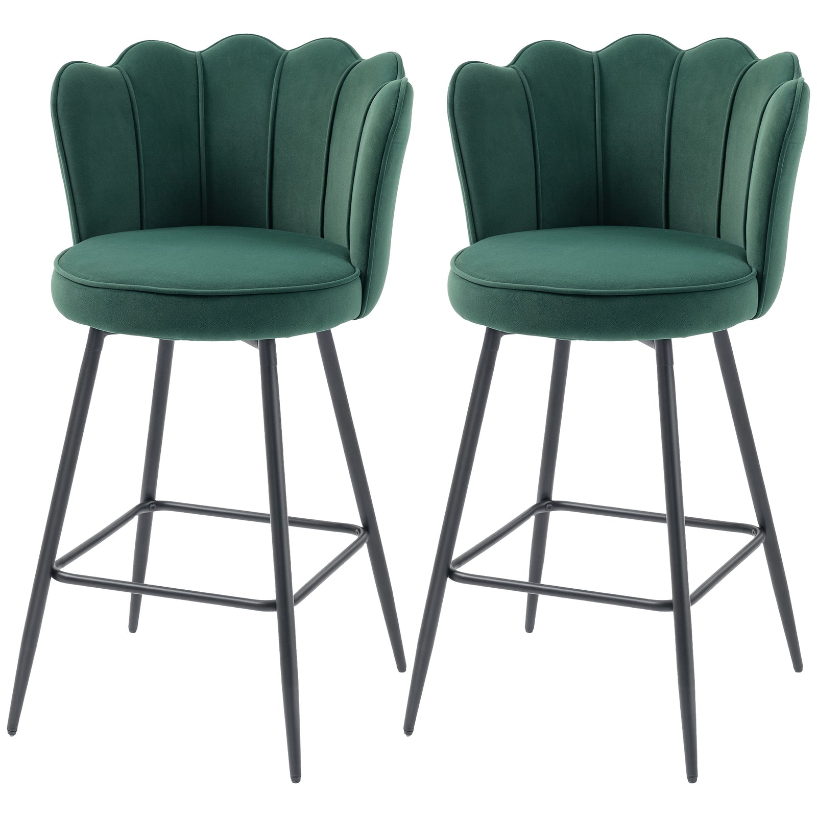 Barstool With Petal Backrest For Kitchen Island | Set-of-2 | Dark Green