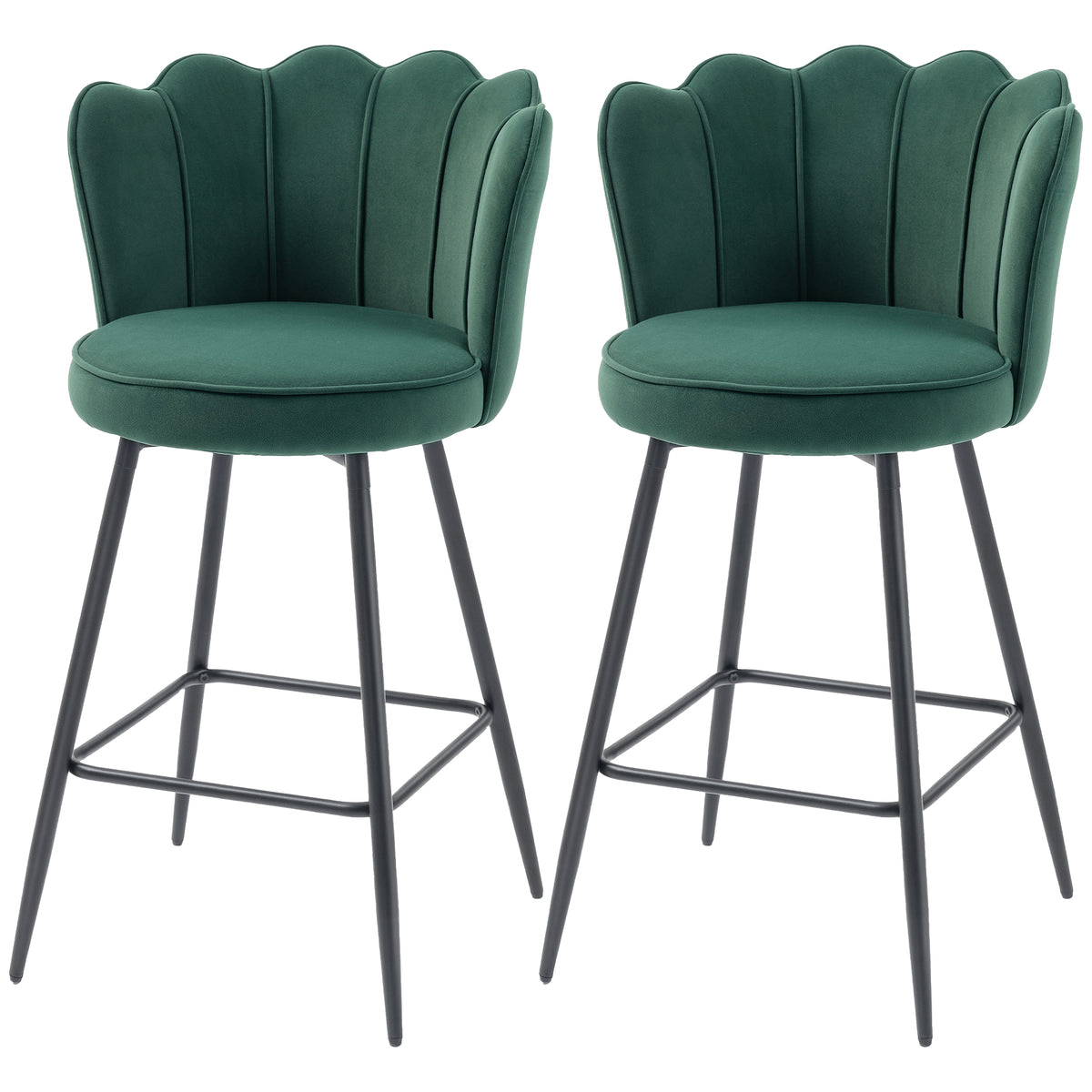 Barstool With Petal Backrest For Kitchen Island | Set of 2 | Dark Green