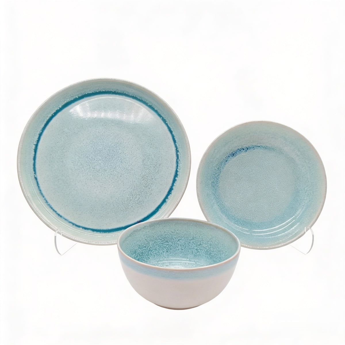 Reactive Blue Glaze Dinner Set Plates Bowls Cups | Set of 18 | Blue