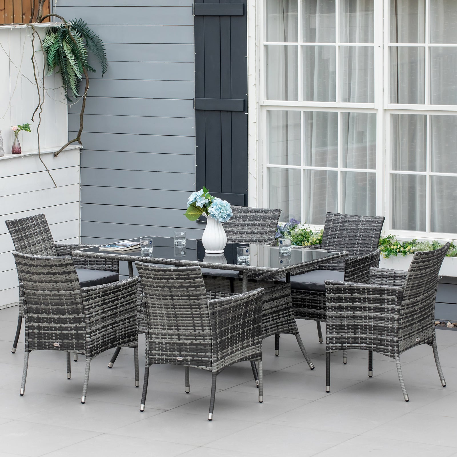 7pc Rattan Garden Furniture Dining Set Wicker Conservatory | Gray