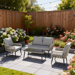 Rattan Garden Furniture Set, Tempered Glass With 3 Chairs | Light Grey