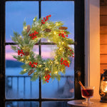 60 Cm Prelit Christmas Wreath, Door Wreath With Realistic Branches