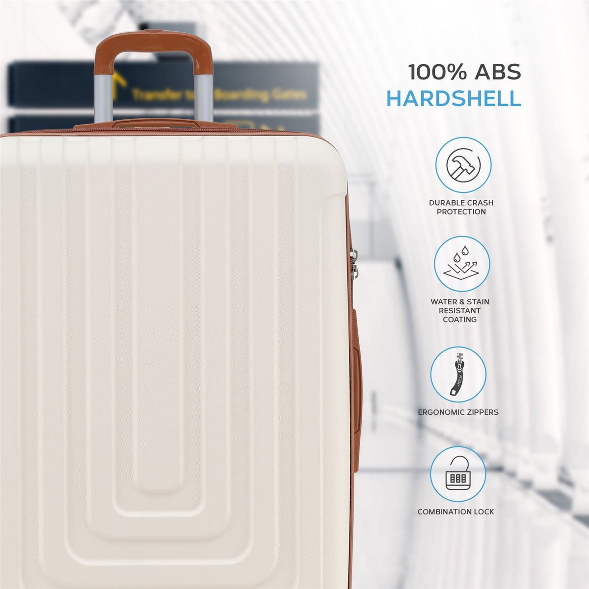 Set Of 3 Hard Shell Suitcases Overhead Carry On Cabin Bag & Check In 20kg+ Medium And Large Bag. | Set of 3 | Cream