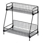Free Standing 2 Tiers Spice Herb Jar Rack Holder Storage Organizer Counter Shelf Black | Small | Black