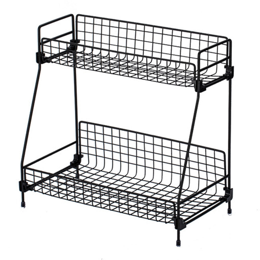 Free Standing 2 Tiers Spice Herb Jar Rack Holder Storage Organizer Counter Shelf Black | Small | Black
