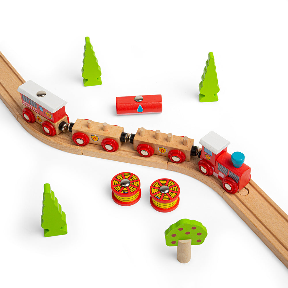 Wooden Fire and Rescue Train Engine & Carriages