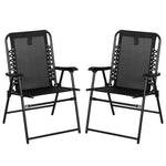 2 Pcs Patio Folding Chair Set, With Armrest, Breathable Mesh | Black