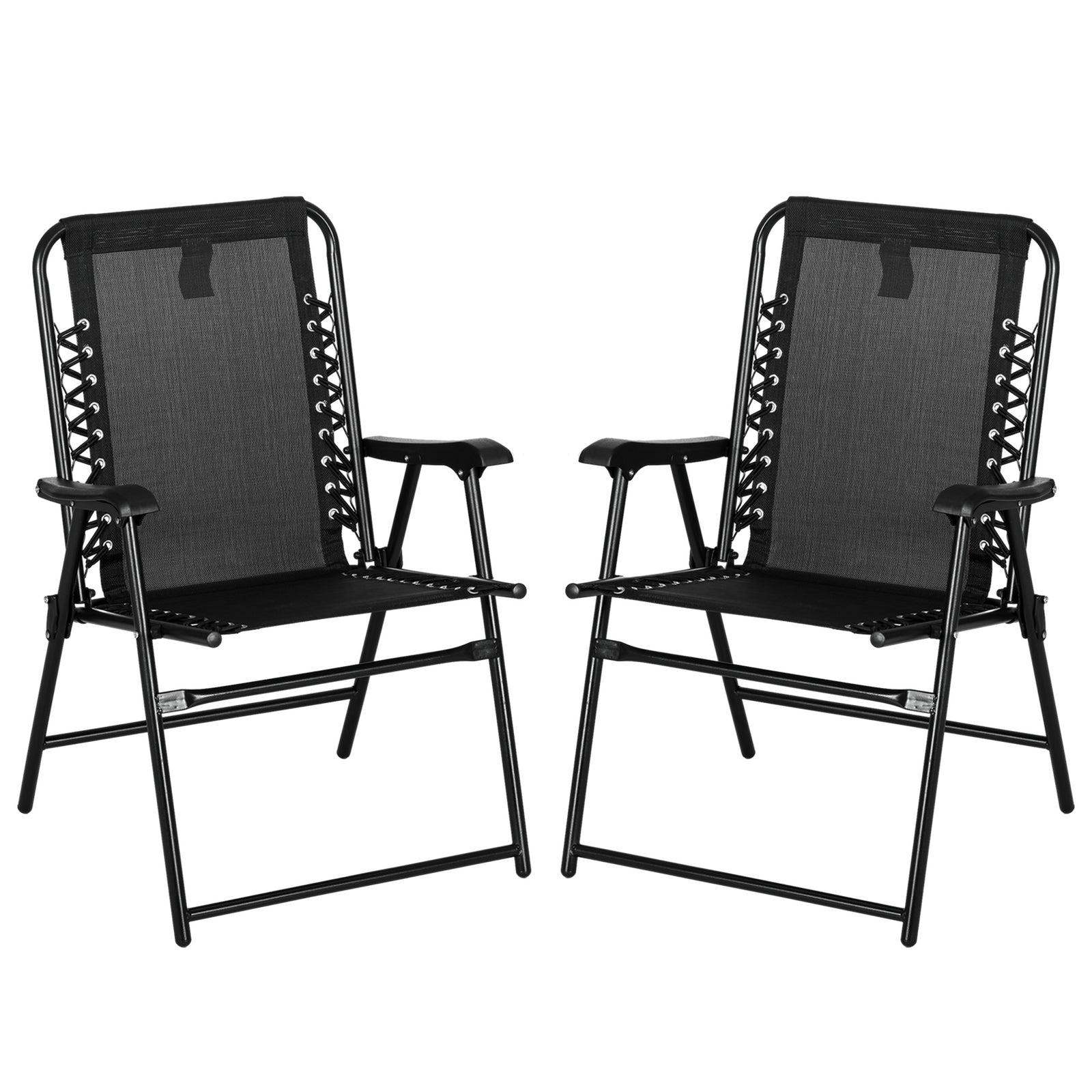 2 Pcs Patio Folding Chair Set, With Armrest, Breathable Mesh | Black
