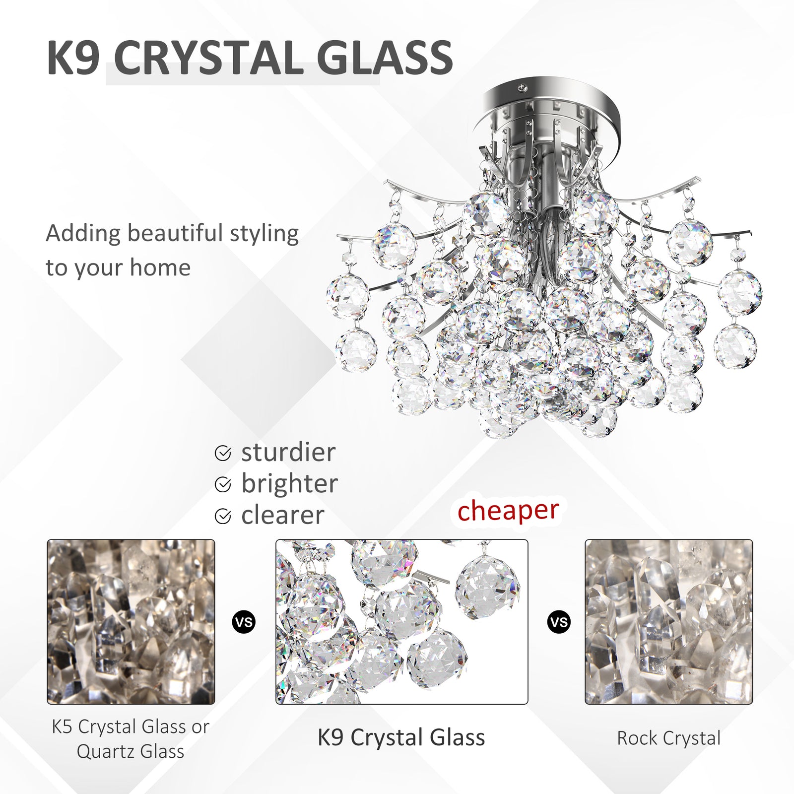 Modern K9 Crystal Chandelier Ceiling Lighting 3 Light