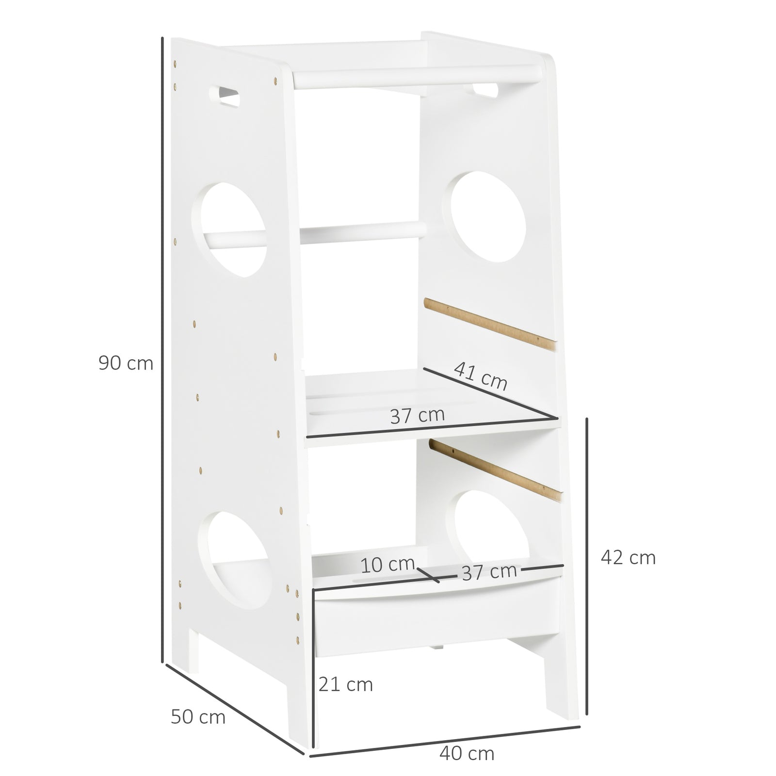 Step Stool Toddler Kitchen Stool With Adjustable Standing Platform | White