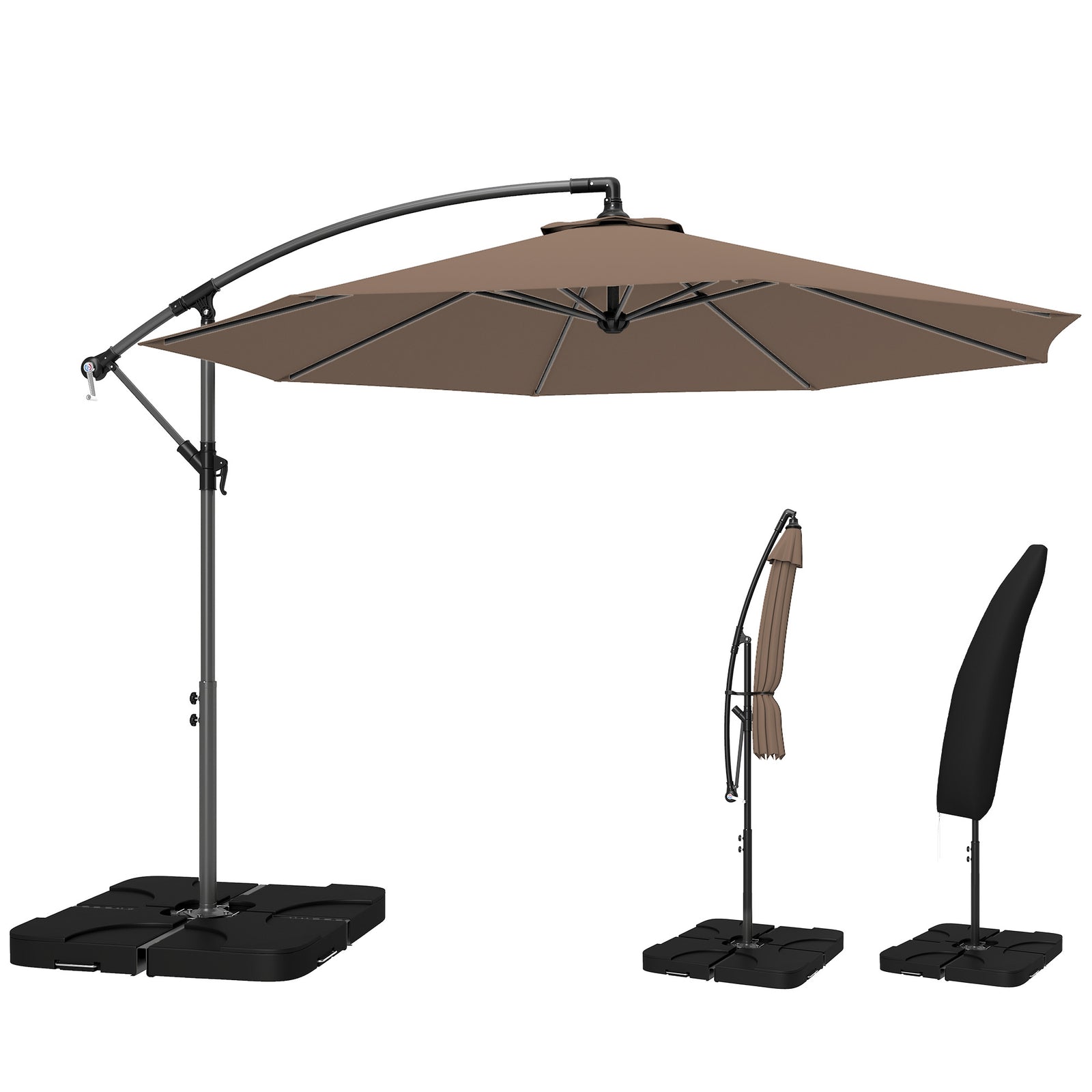 3(m) Banana Parasol Cantilever Umbrella Garden W/ Base Weights | Coffee