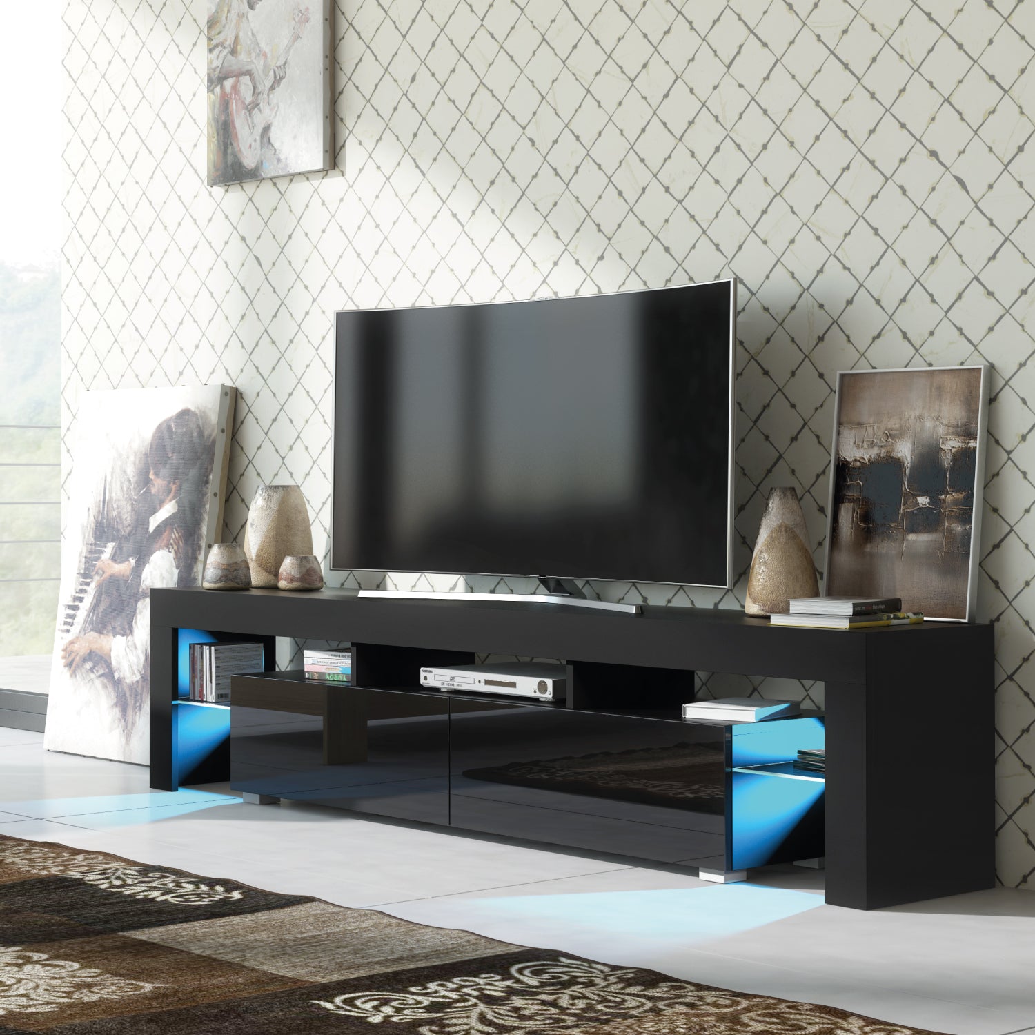 Nova Tv Unit 200cm With Led Lights | Black