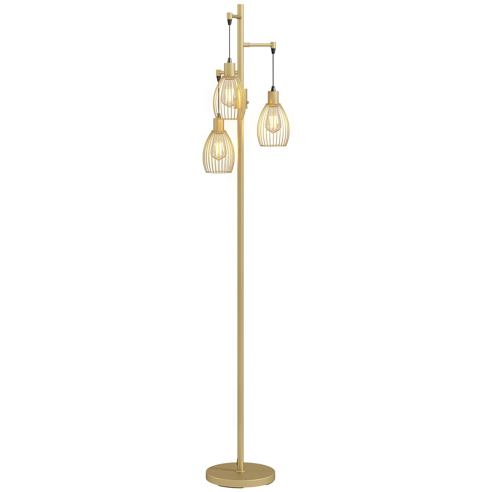 Industrial 3-light Floor Lamp Dimmable Led Standing Lamp | Gold