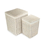 White Oatmeal Cotton Lined Square White Wash Laundry Basket | Small | White