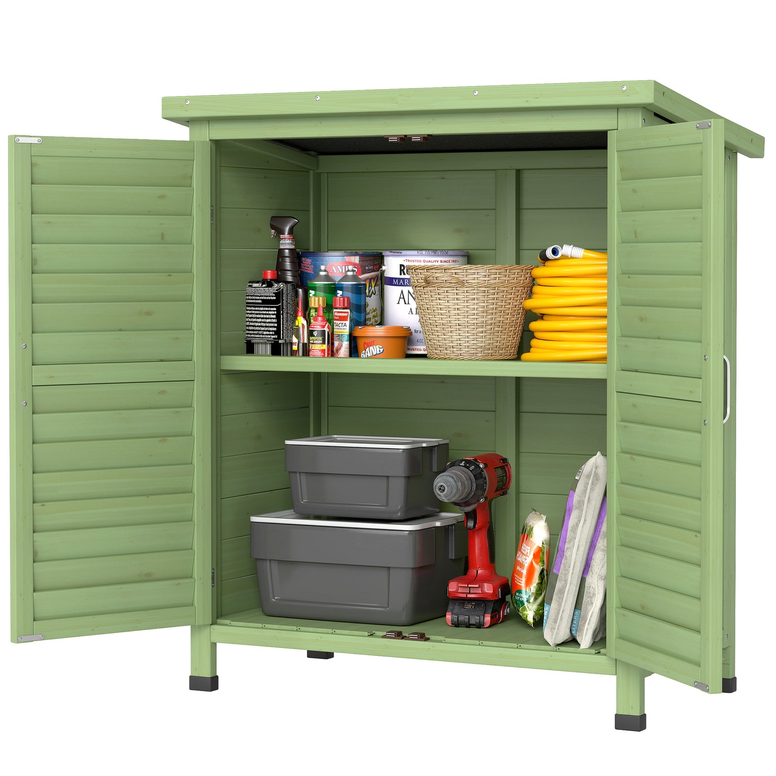 Solid Wood Garden Storage Shed With Doors Green